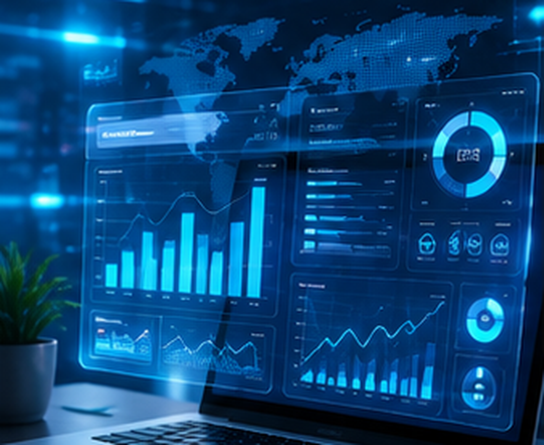 Modern business technology dashboard with analytics and laptop